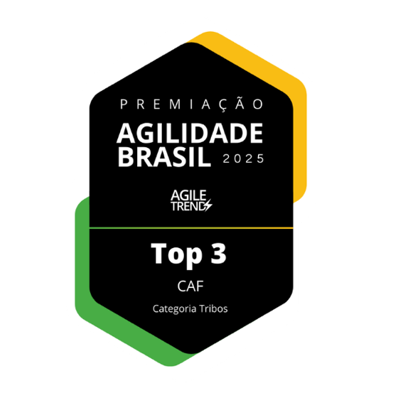 Premiação Agilidade Brasil 2025 badge, Top 3, CAF, Tribes category
